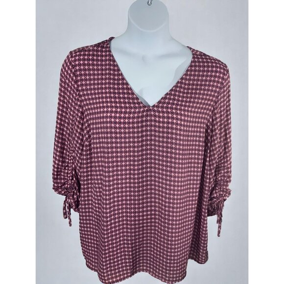 Como Blu Colorful Abstract Print Quarter Tie Cuff Sleeve V-Neck Blouse Top 1X - Picture 7 of 10